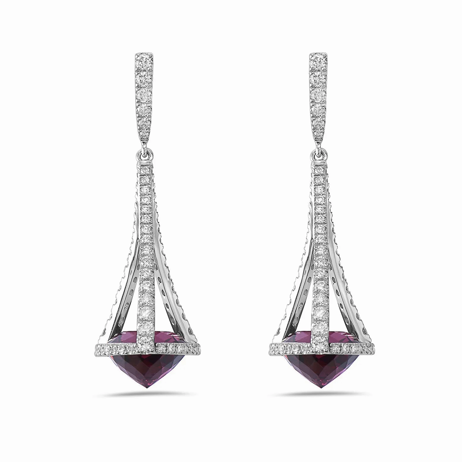 Garnet &amp; Diamond Pastel Chandelier Drop Earrings