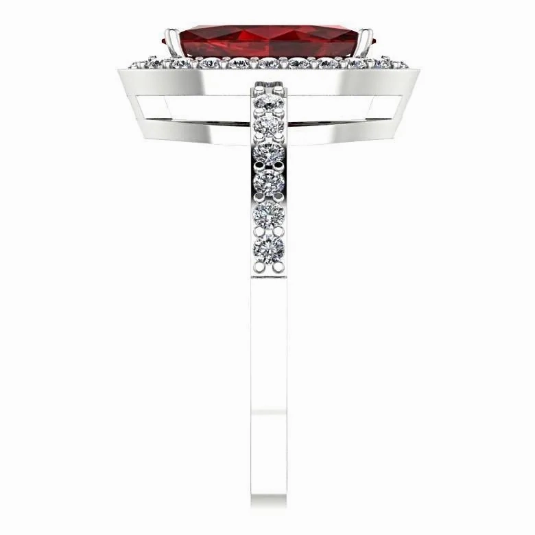 Garnet Marquise Halo Diamond Ring 14K White Gold