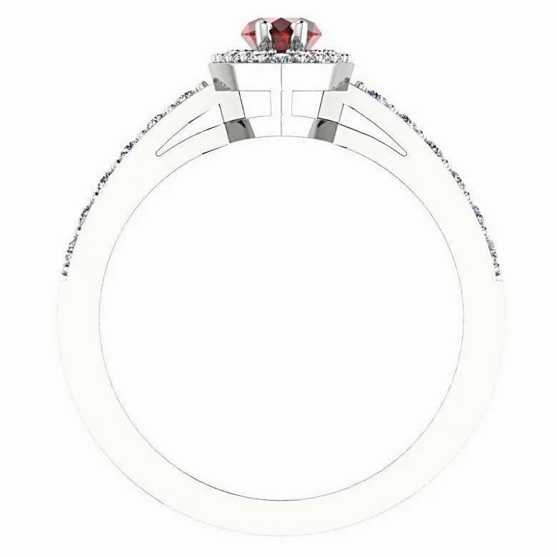 Garnet Marquise Halo Diamond Ring 14K White Gold