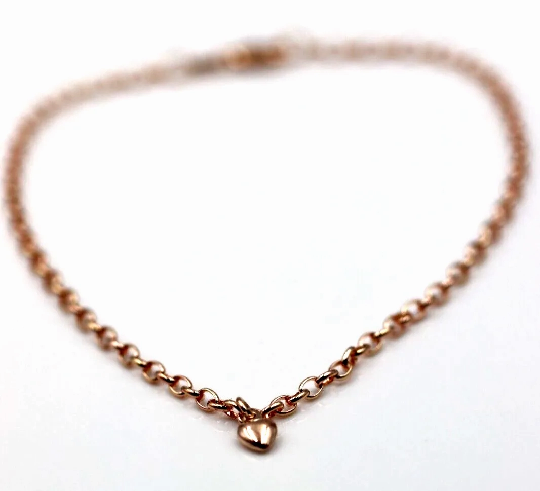 Genuine 9ct Solid Yellow or Rose Gold 25cm Belcher Anklet   1 heart charm
