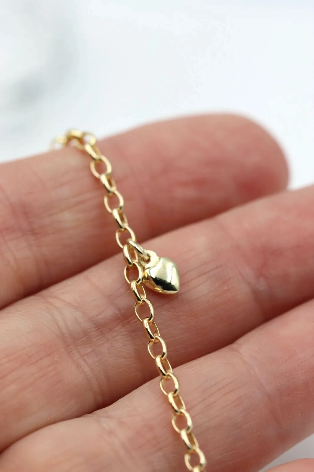 Genuine 9ct Solid Yellow or Rose Gold 25cm Belcher Anklet   3 heart charms
