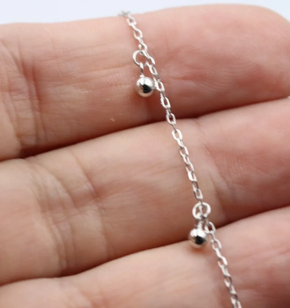 Genuine Sterling Silver 24cm Anklet   7 Ball Charms