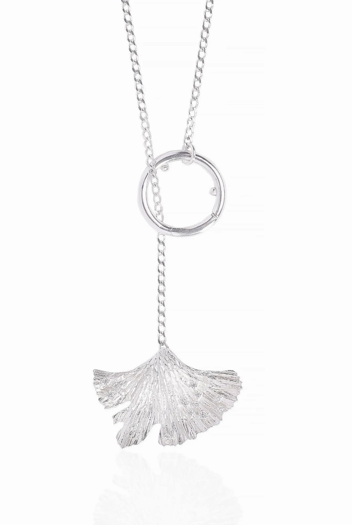 Ginkgo Hoop Lock Silver Necklace w. Zirconia
