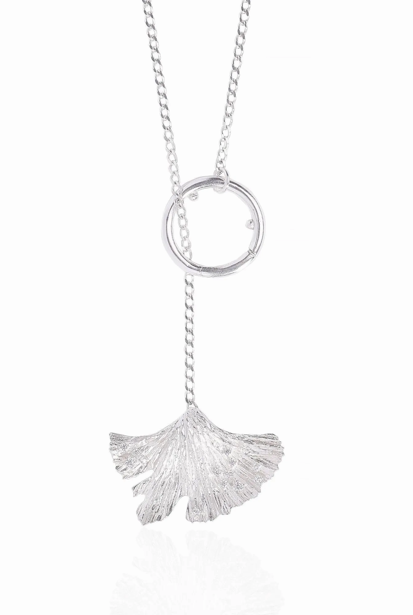 Ginkgo Hoop Lock Silver Necklace w. Zirconia