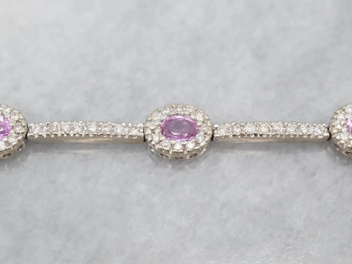 Glowing White Gold Pink Sapphire and Diamond Bracelet