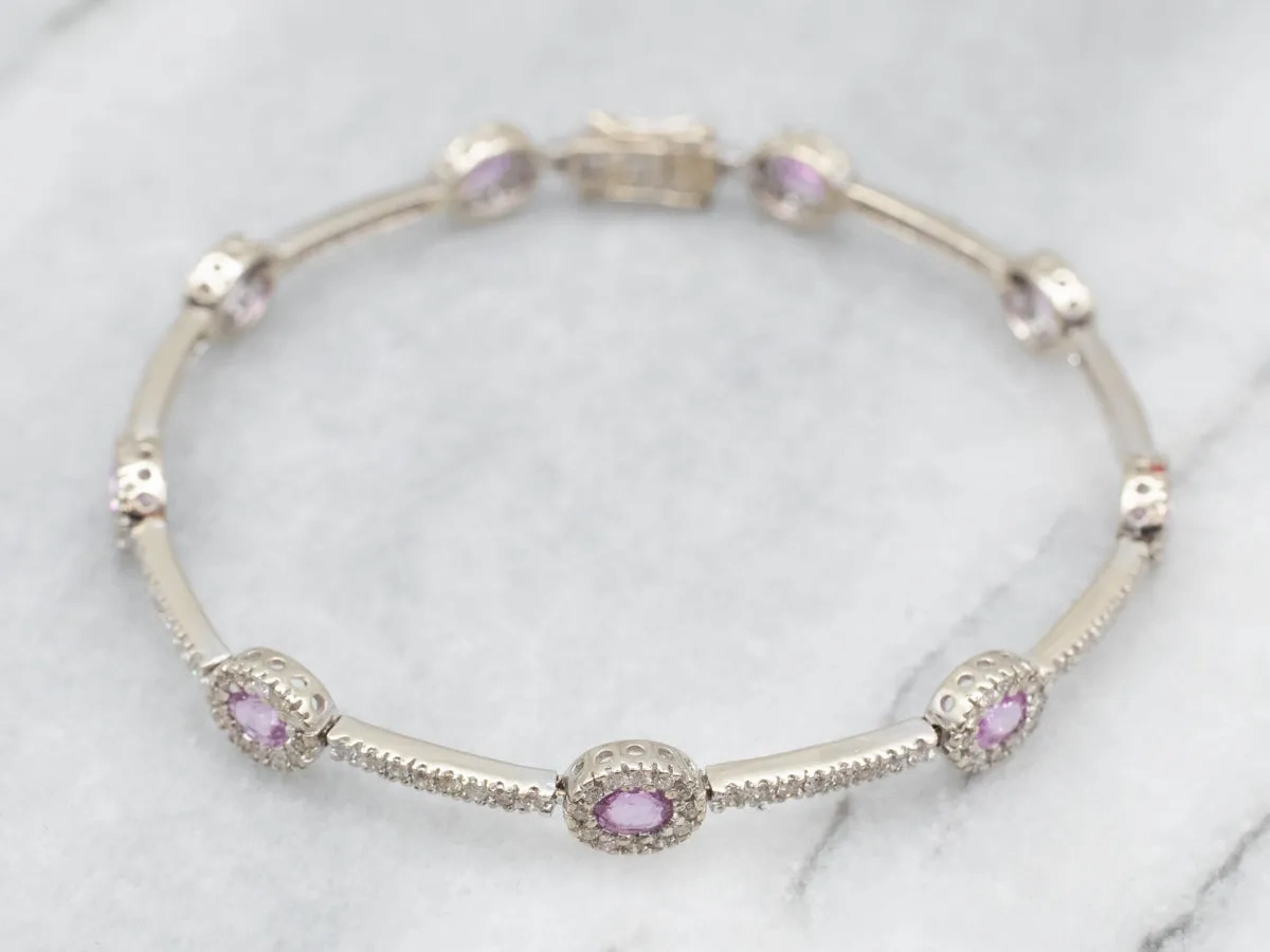 Glowing White Gold Pink Sapphire and Diamond Bracelet