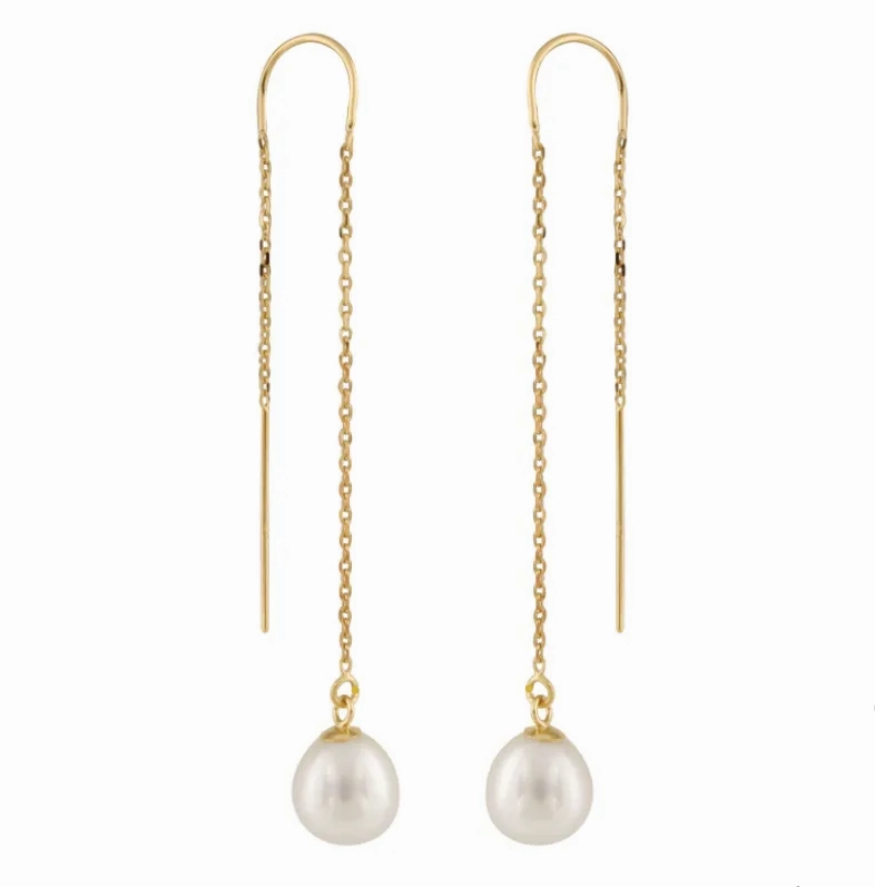 Gold &amp; Pearl - Pull-Through Drop Earrings
