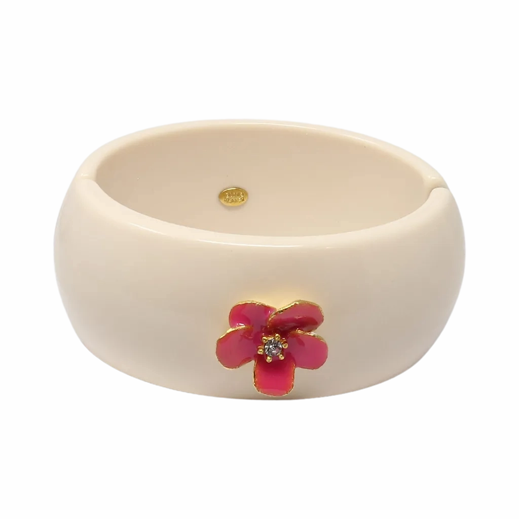 Gold &amp; Pink Enamel Flower Cuff