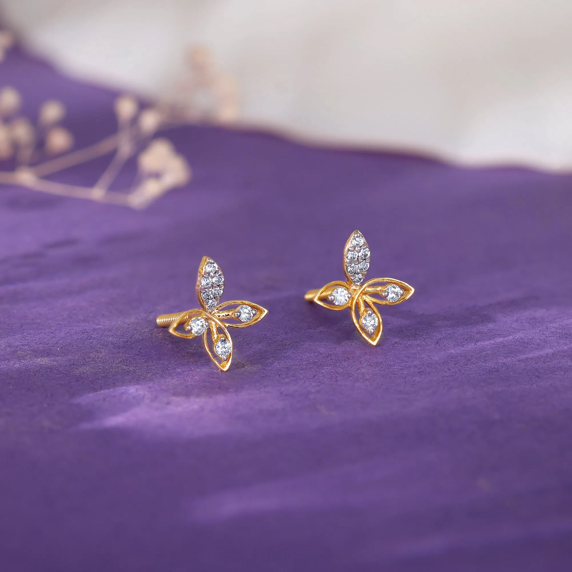 Gold Auric Flower Diamond Earrings