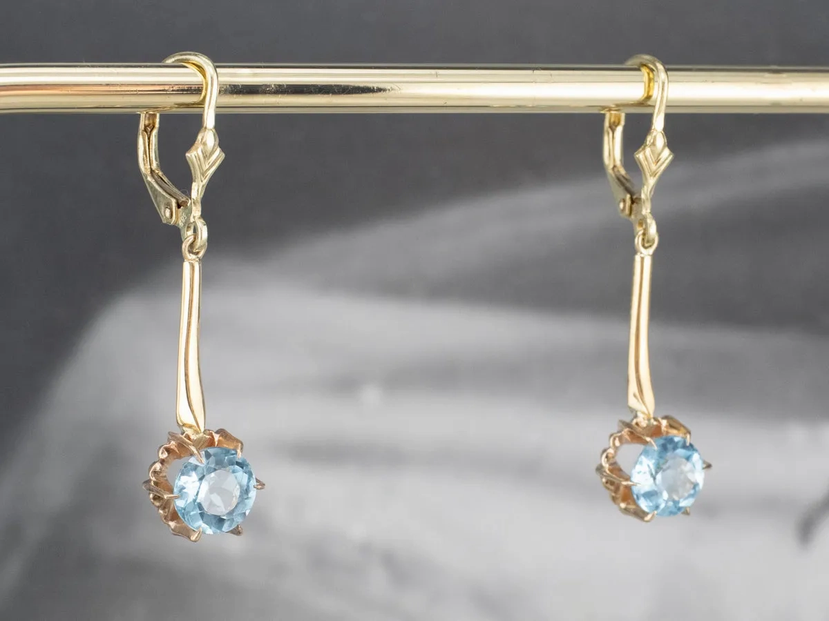 Gold Blue Topaz Drop Earrings