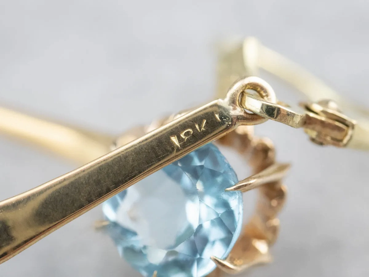 Gold Blue Topaz Drop Earrings