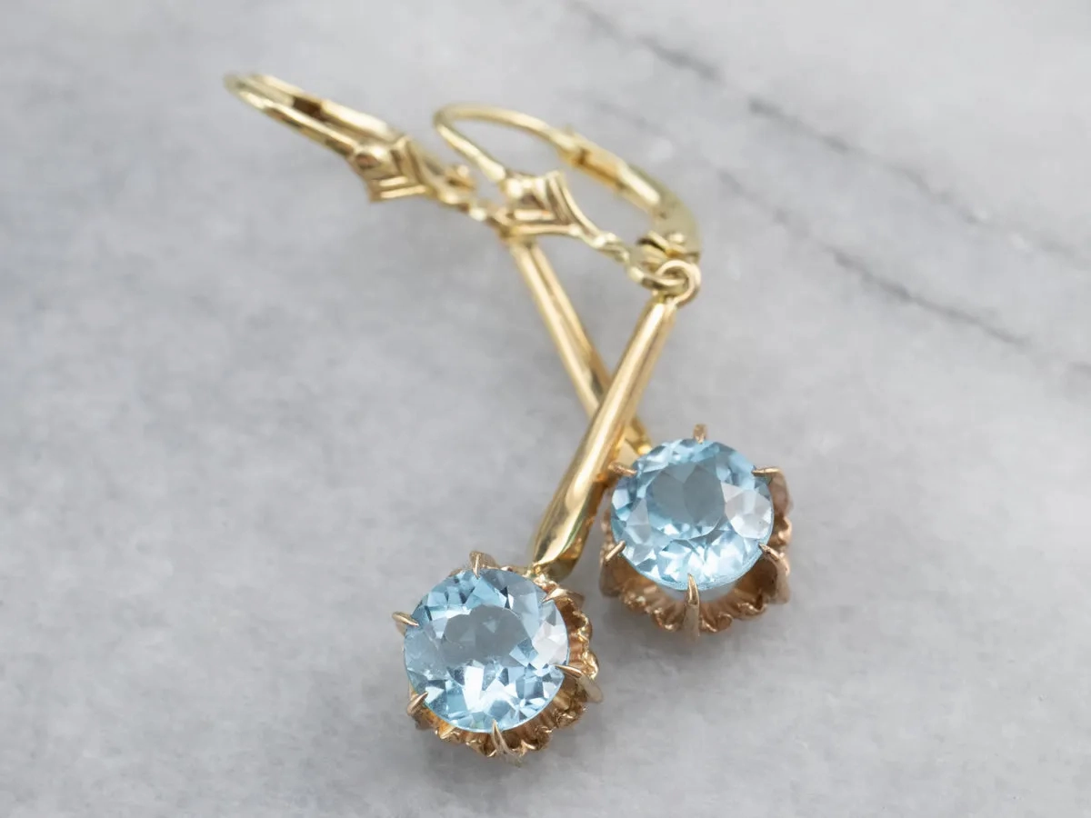 Gold Blue Topaz Drop Earrings