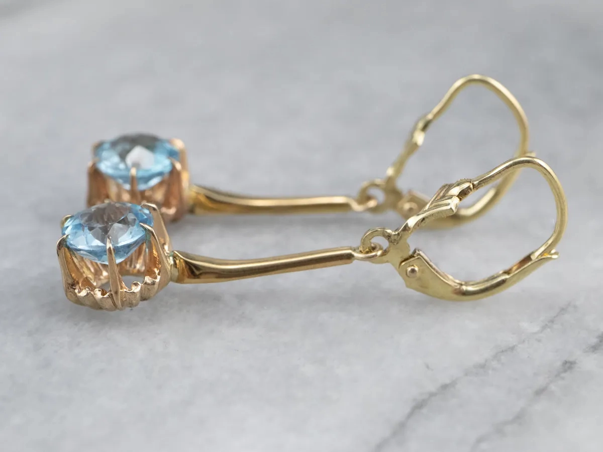 Gold Blue Topaz Drop Earrings