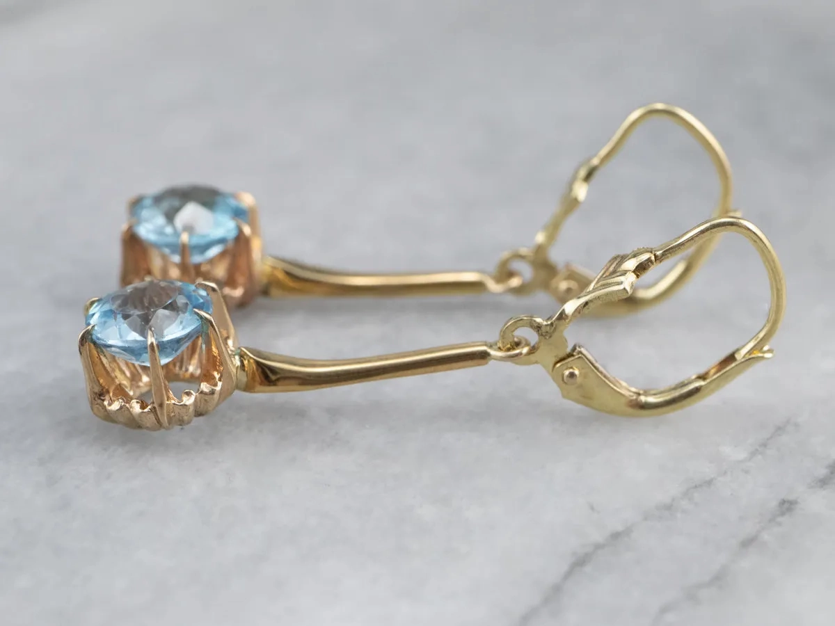 Gold Blue Topaz Drop Earrings