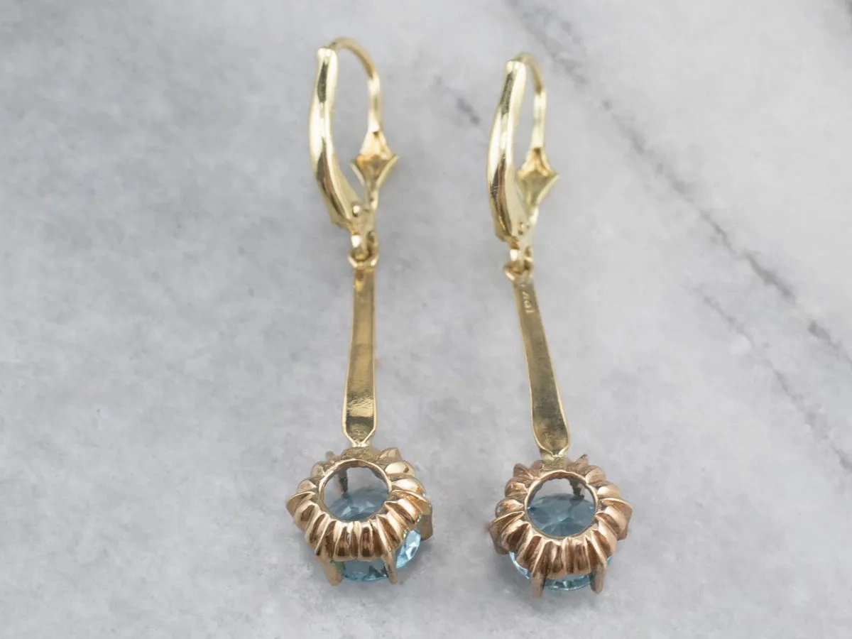 Gold Blue Topaz Drop Earrings