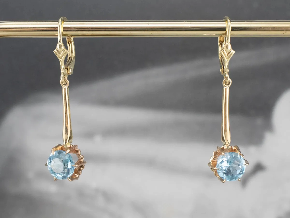 Gold Blue Topaz Drop Earrings