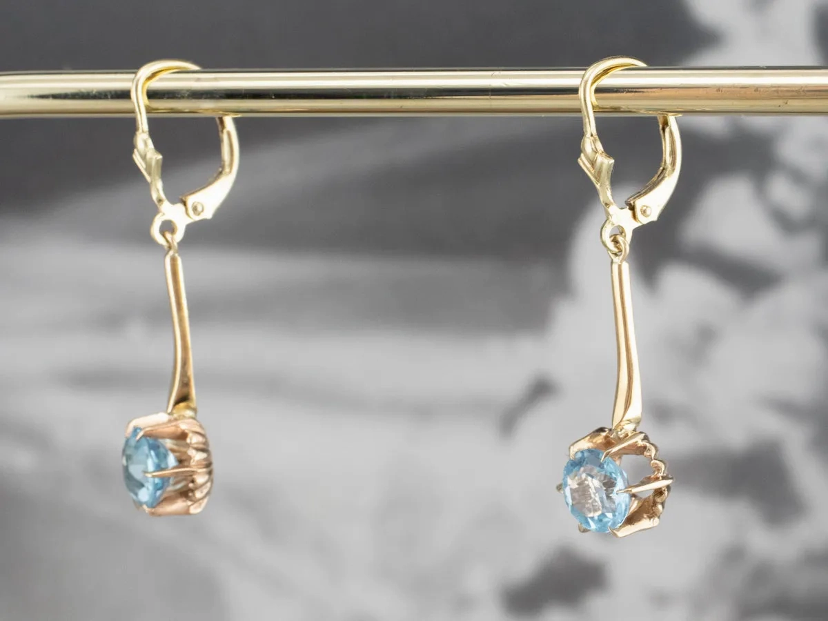 Gold Blue Topaz Drop Earrings