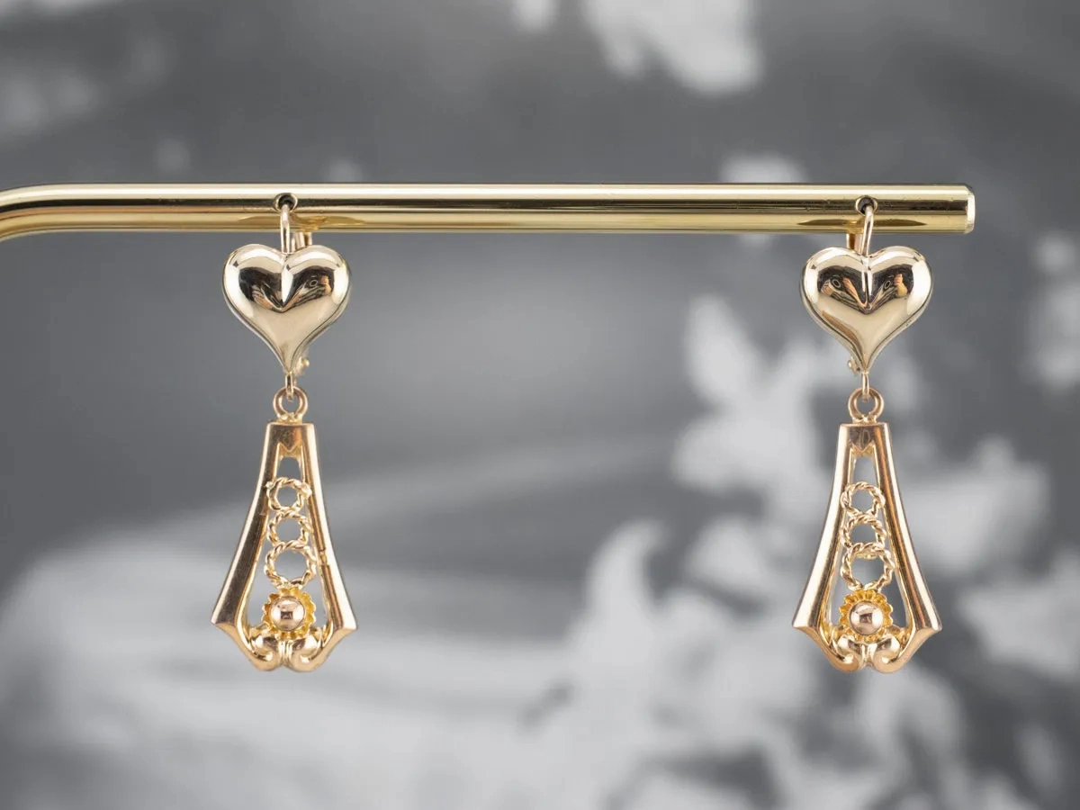 Gold Heart Bar Drop Earrings