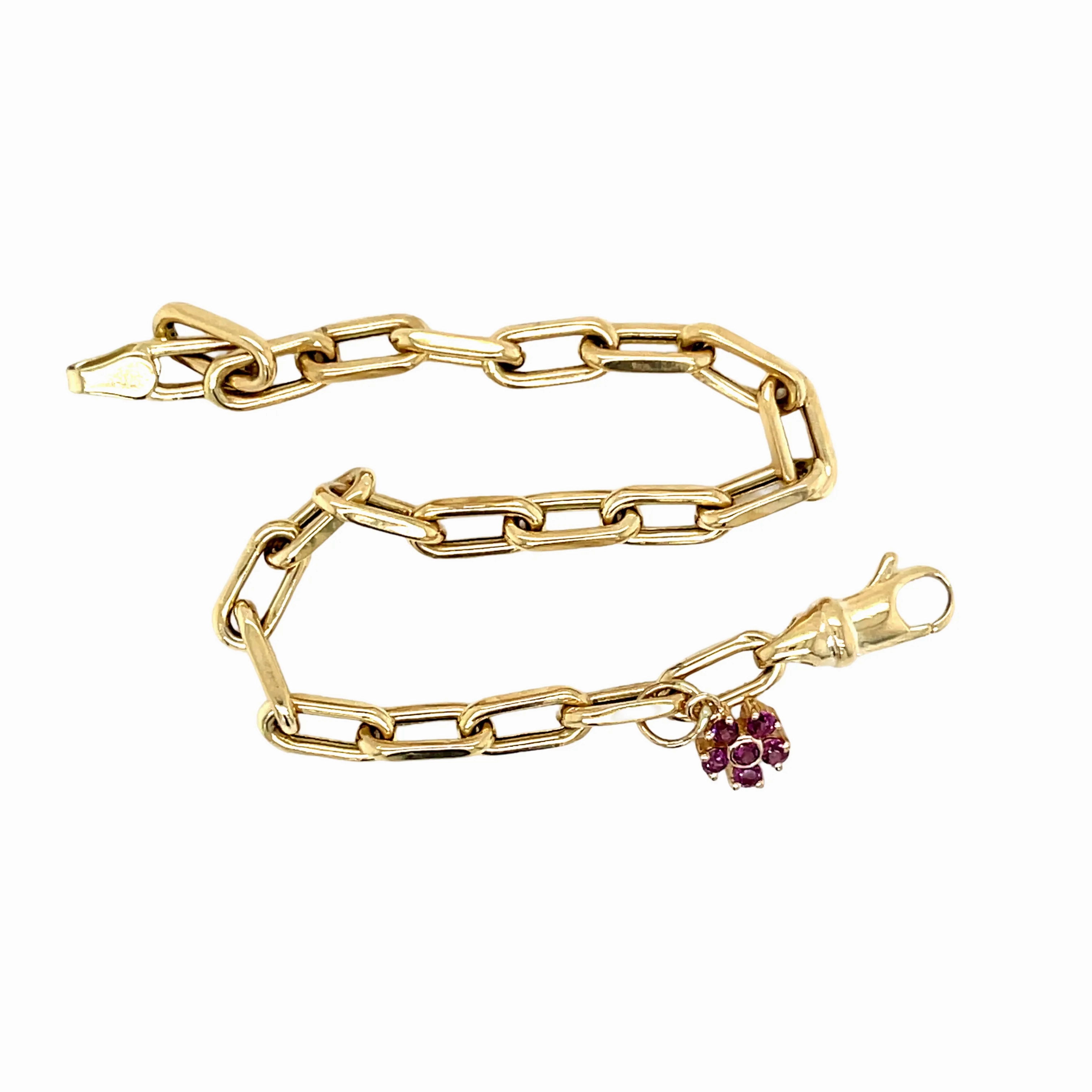 Gold Link Bracelet with Pink Sapphire Flower