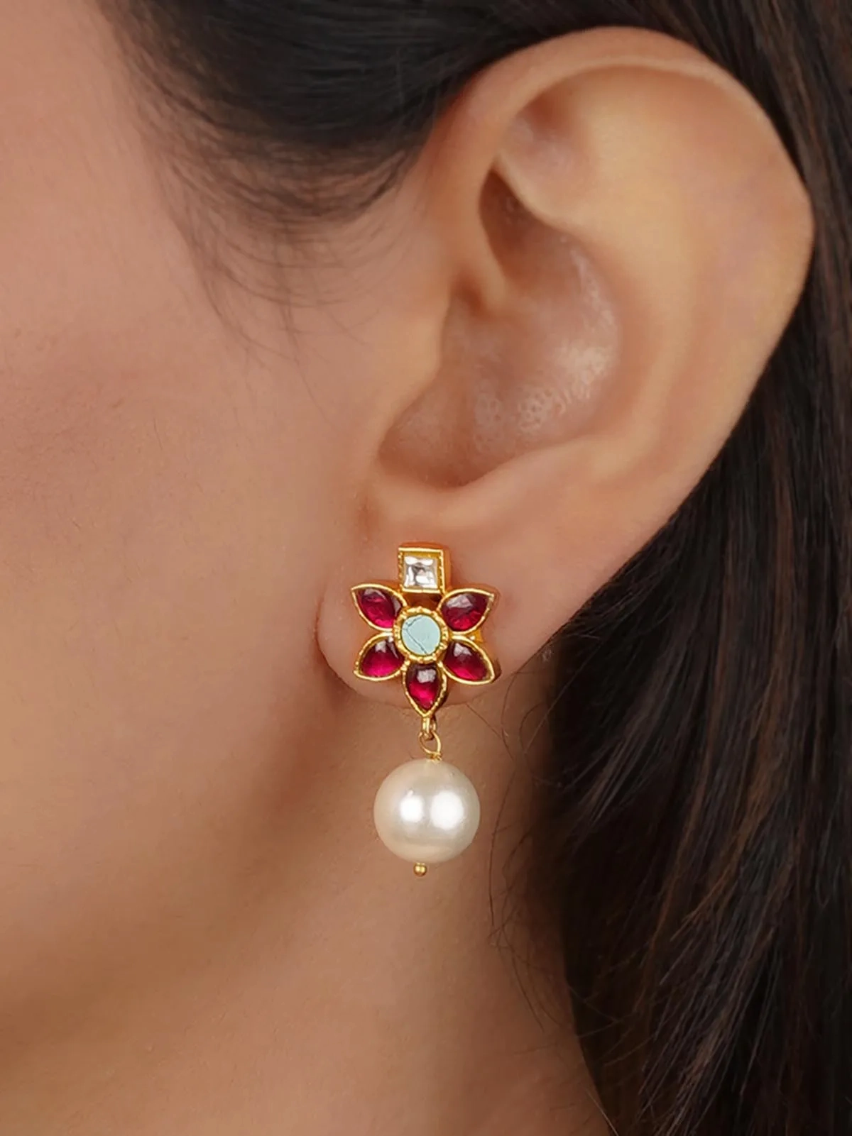Gold Plated Jadau Kundan Earrings - ME1371