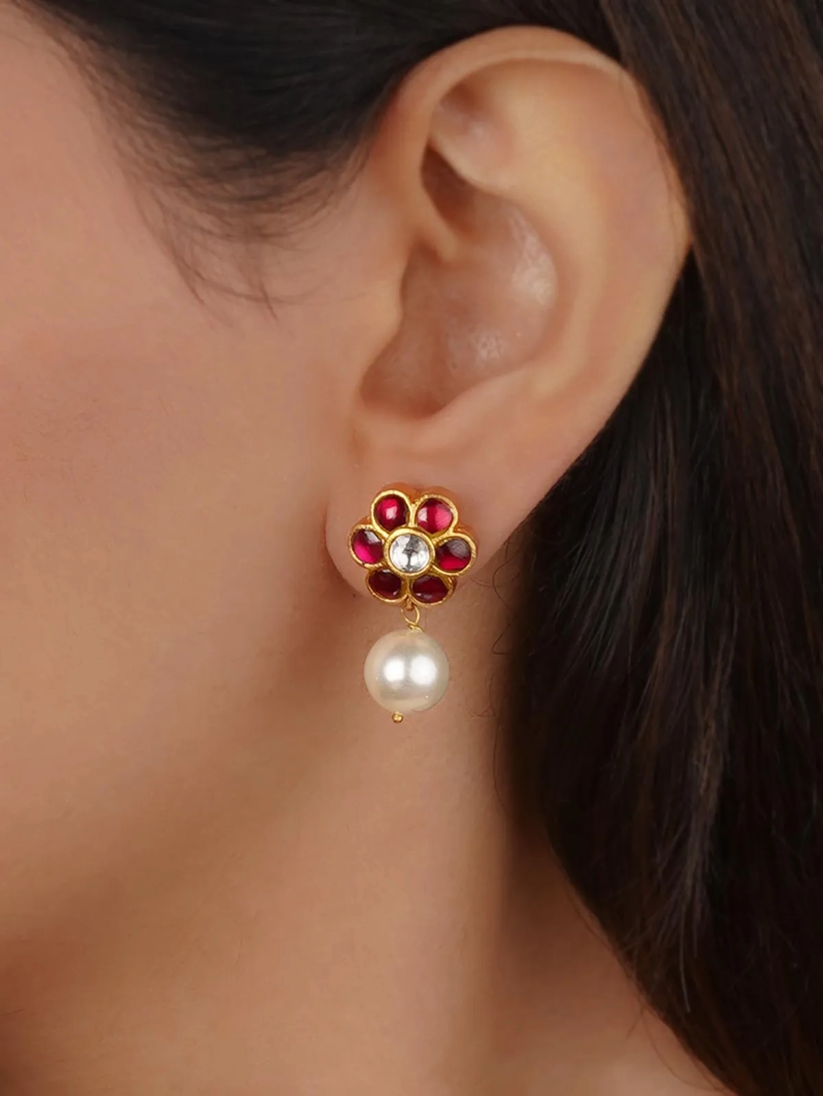 Gold Plated Jadau Kundan Earrings - ME1374