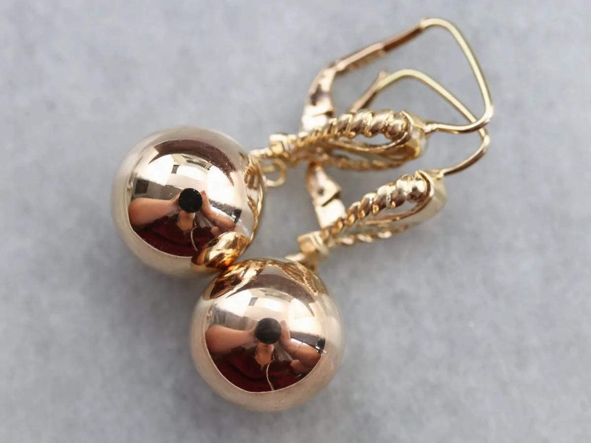 Gold Rope Twist Ball Drop Earrings