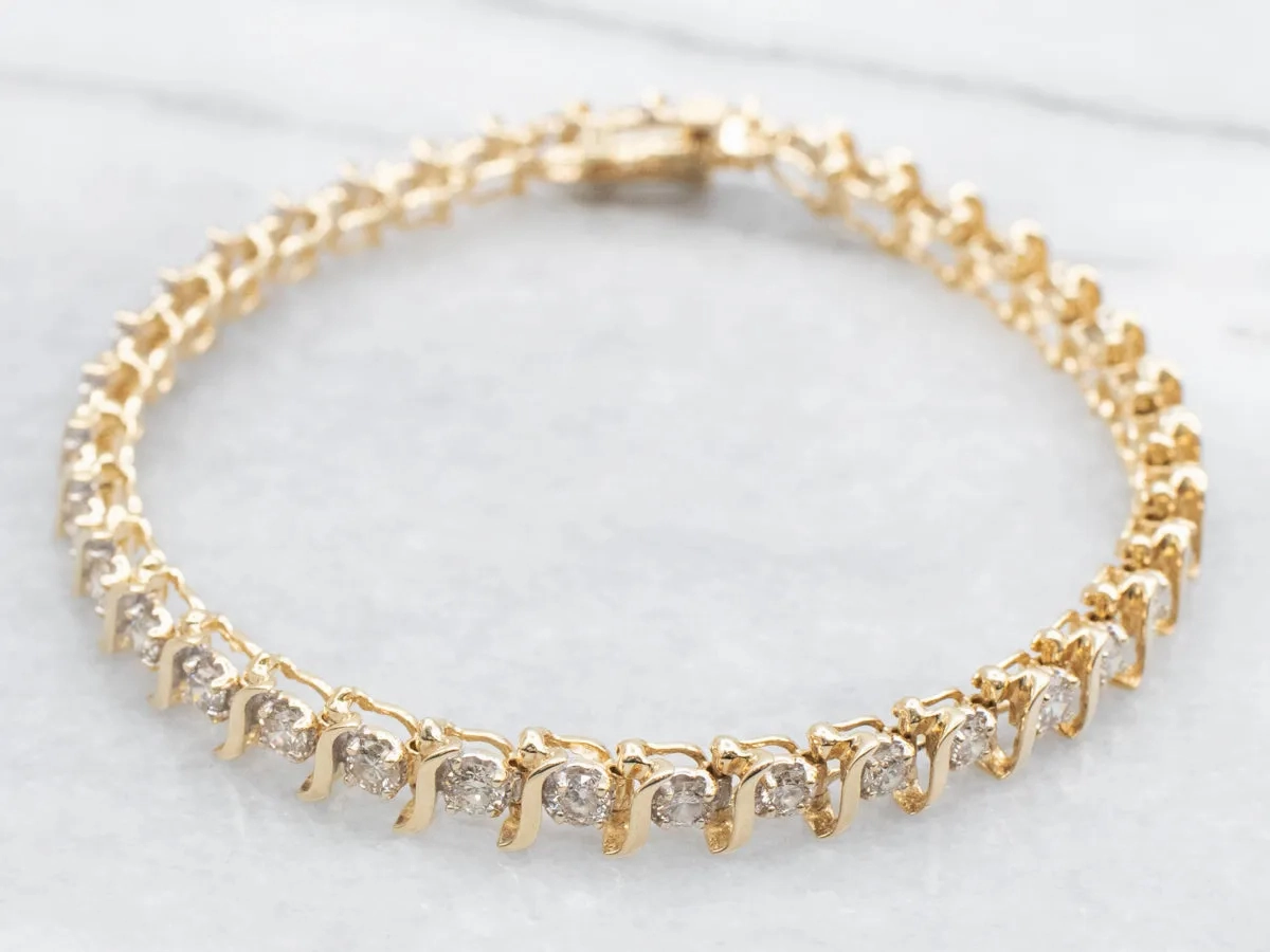 Gold S-Link Diamond Tennis Bracelet