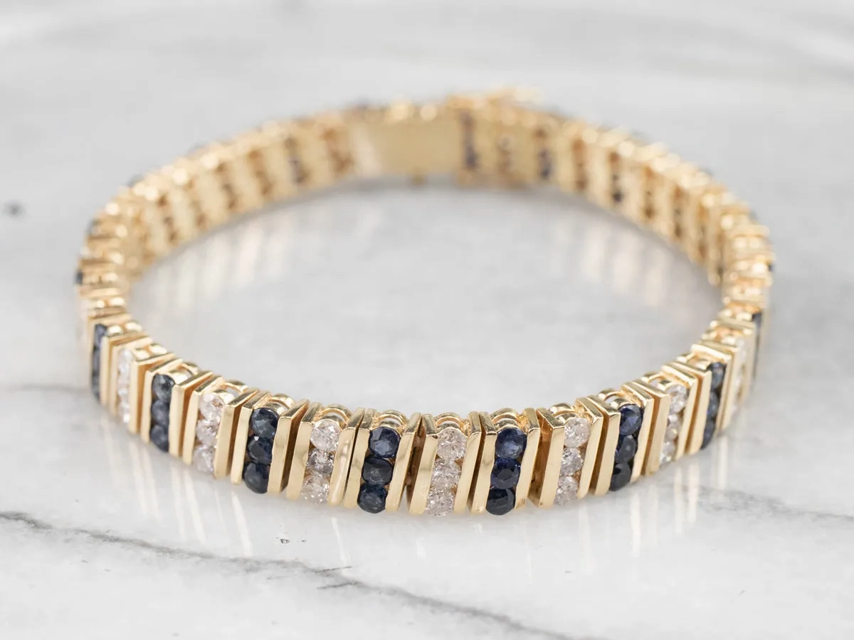 Gold Sapphire and Diamond Link Bracelet