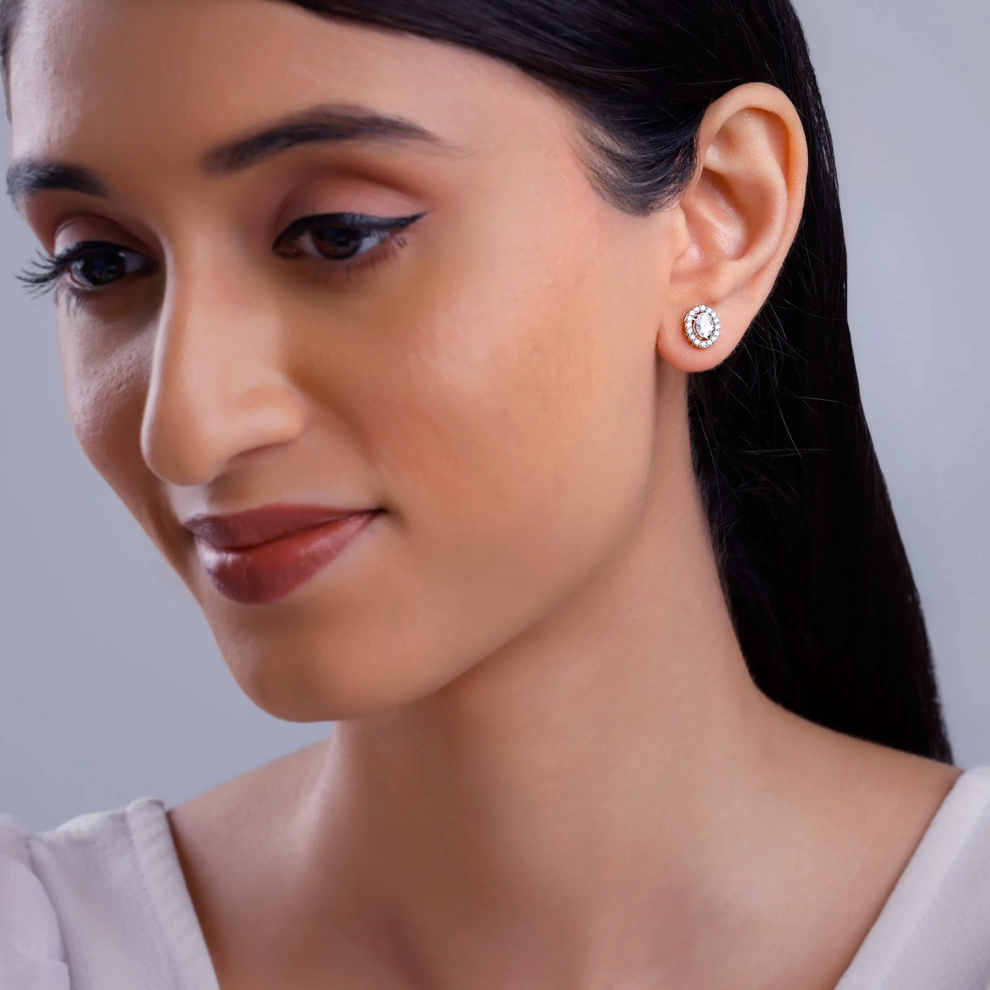 Gold Vesta Halo Solitaire Diamond Studs