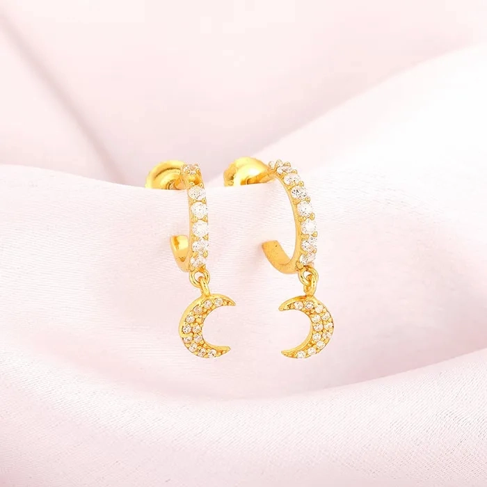 Golden Crescent Moon Dangling Earrings