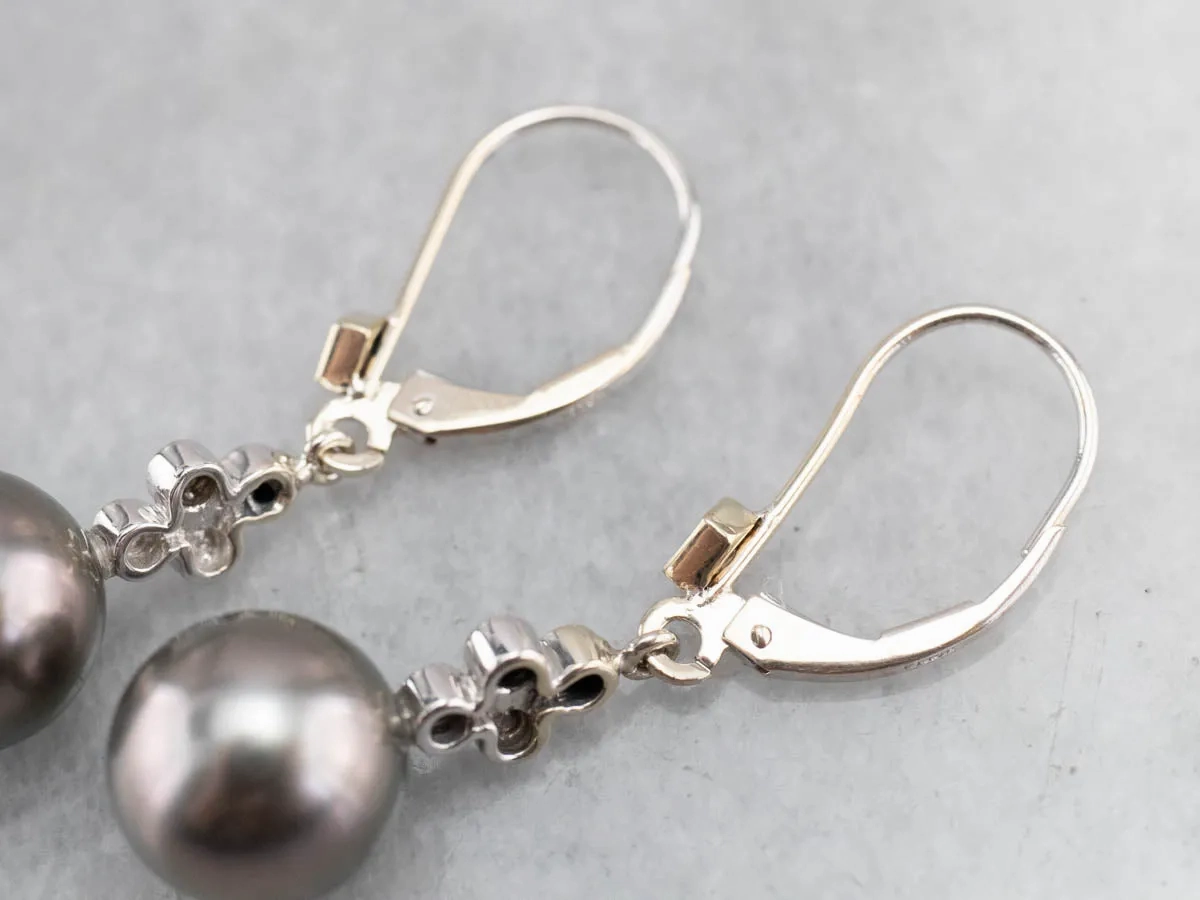 Gray Pearl and Diamond Drop Earrings