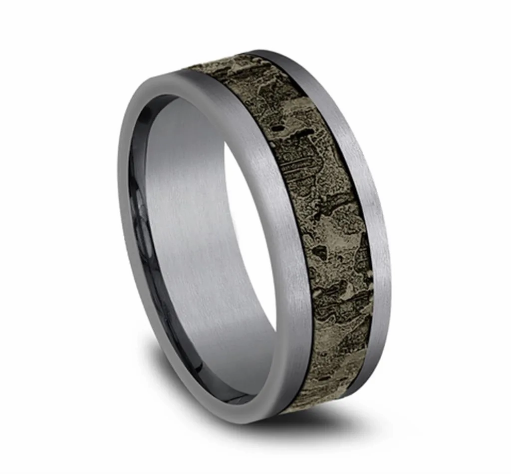 Gray Tantalum ??The Stud?? 8mm Wall Fracture Finish Wedding Band