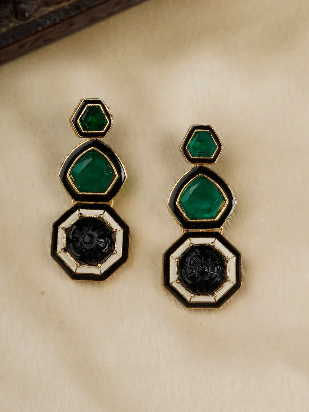 Green Color Gold Plated Contemporary Earrings - CC-EAR9GR