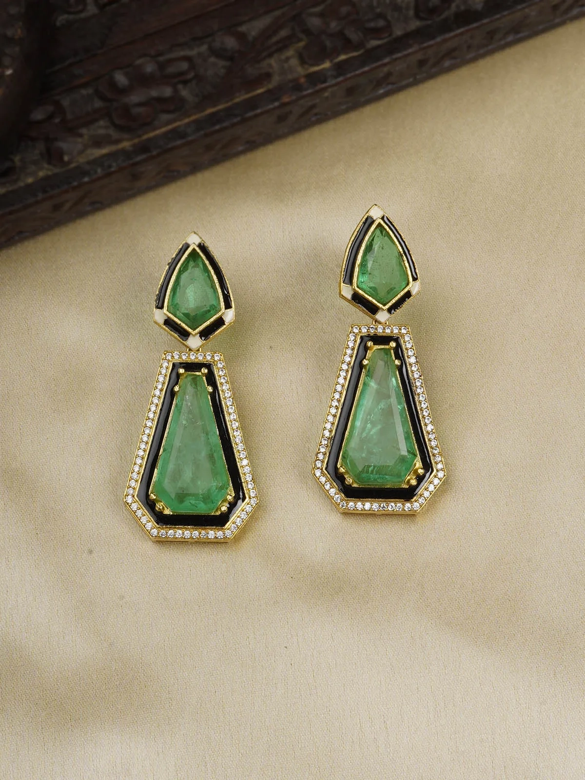 Green Color Gold Plated Contemporary Earrings - TCZ-EAR1MT