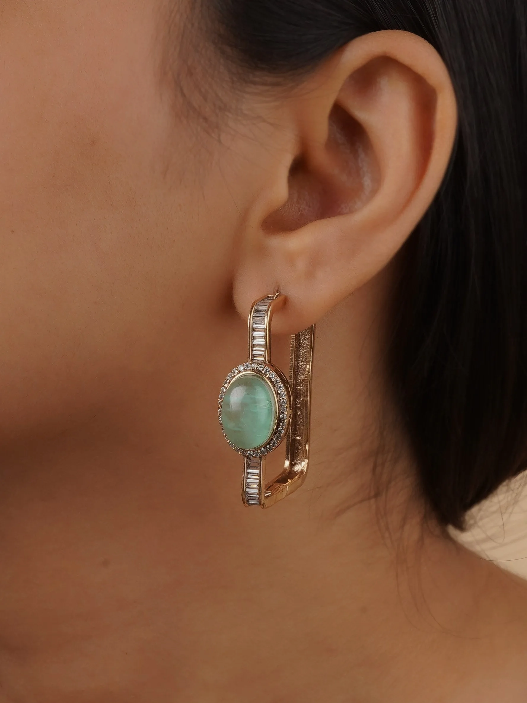 Green Color Gold Plated Faux Diamond Earrings - CZEAR553GR