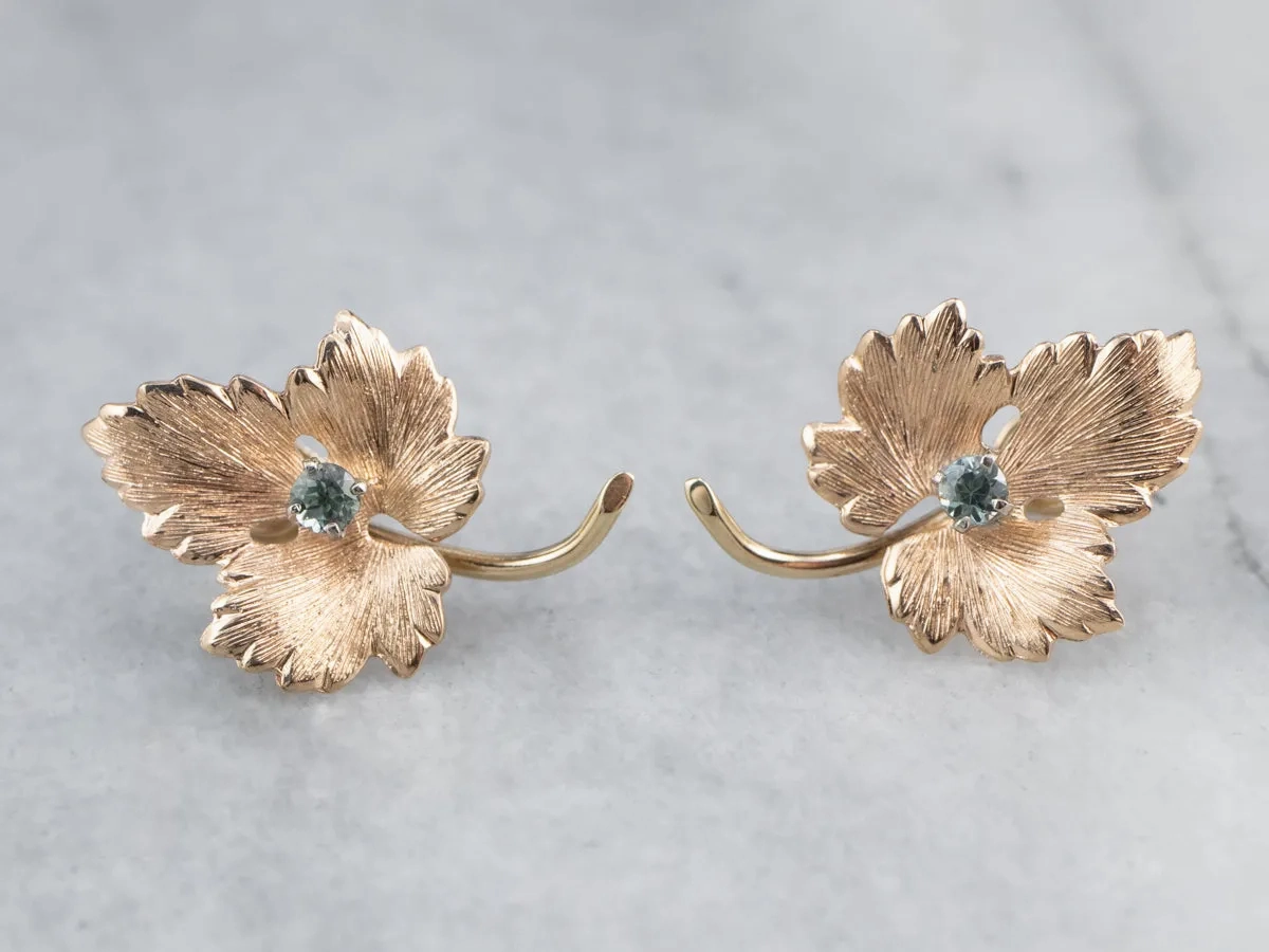 Green Sapphire Gold Leaf Earrings
