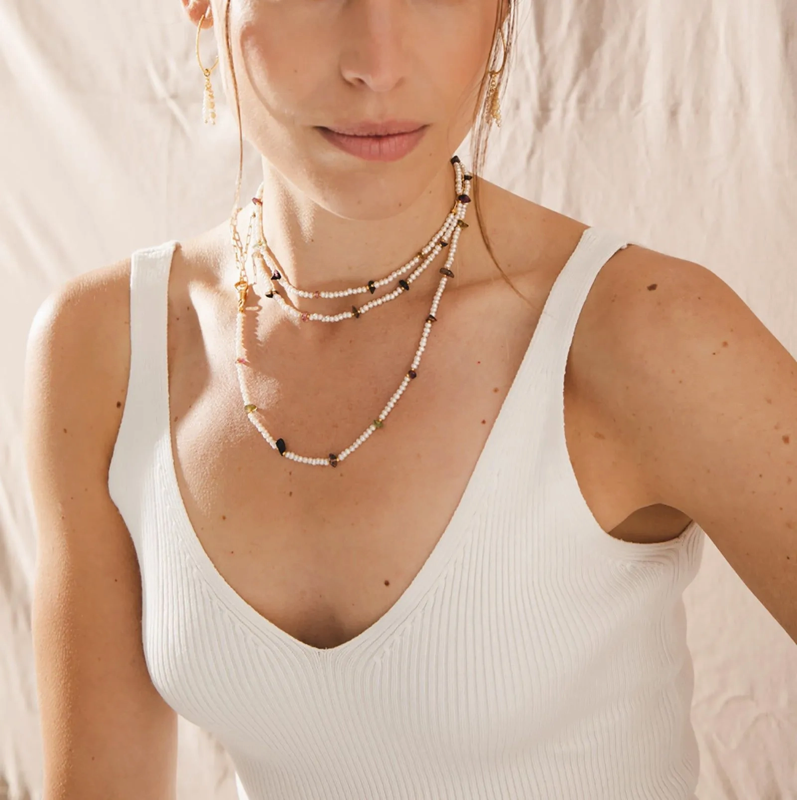 Gretel 18K Gold Plated Necklace w. Pearls &amp; Tourmaline