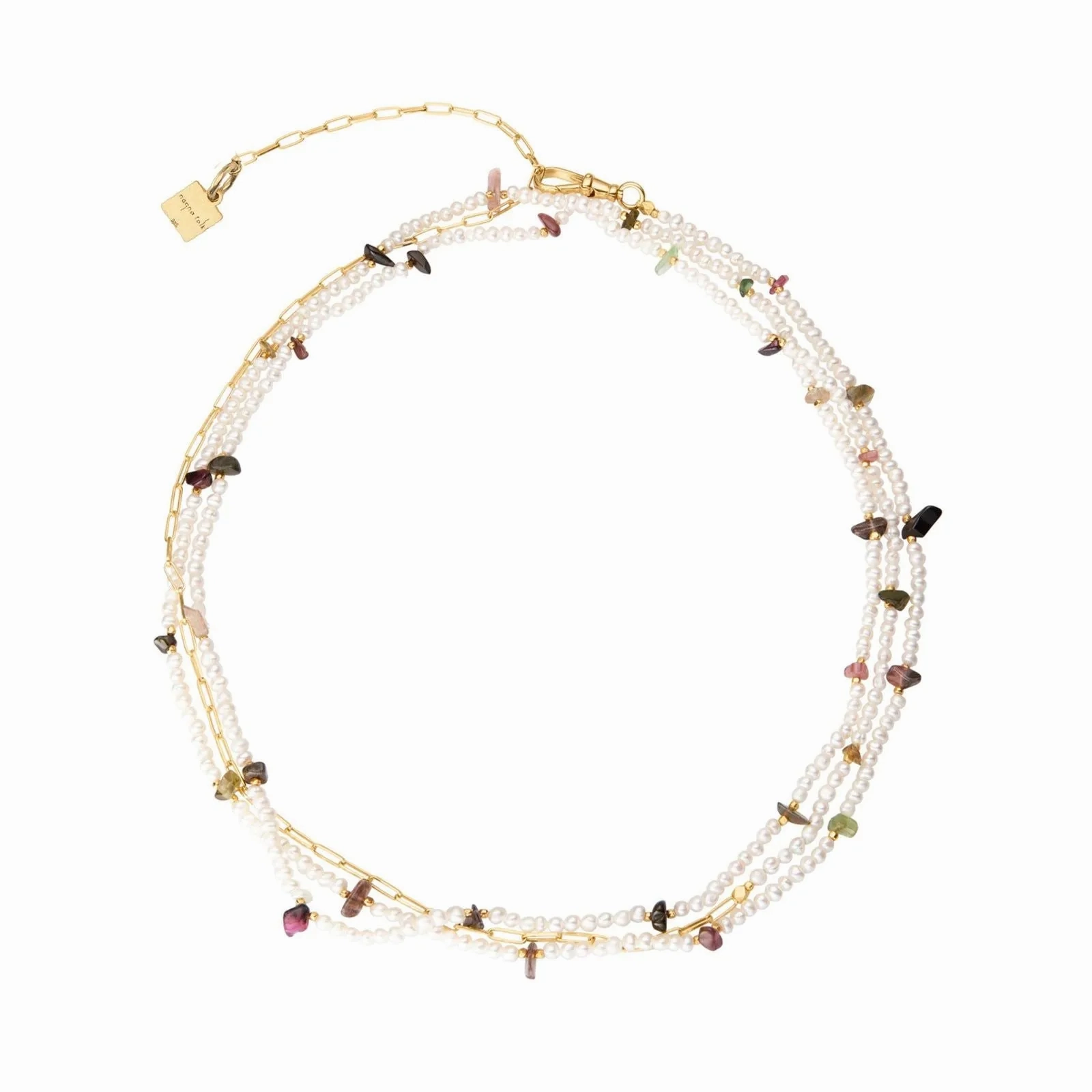 Gretel 18K Gold Plated Necklace w. Pearls &amp; Tourmaline