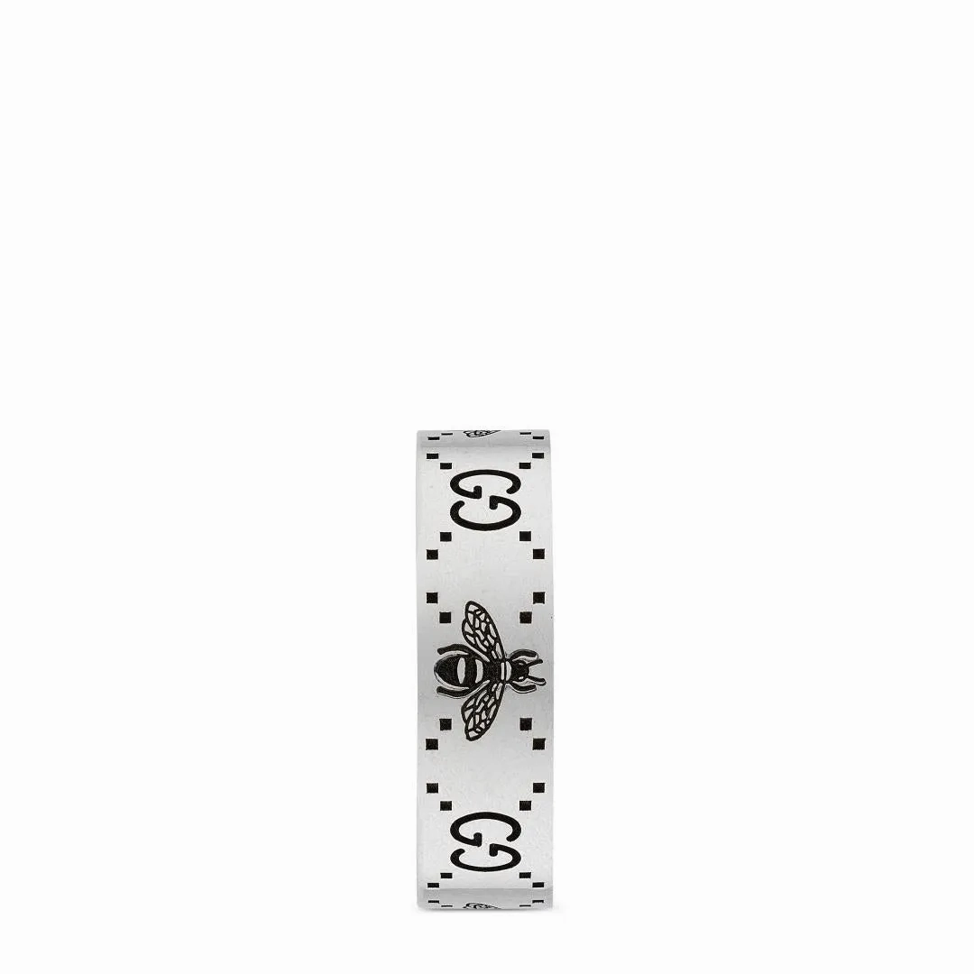 Gucci GG Sterling Silver Engraved Bee 6mm Ring D