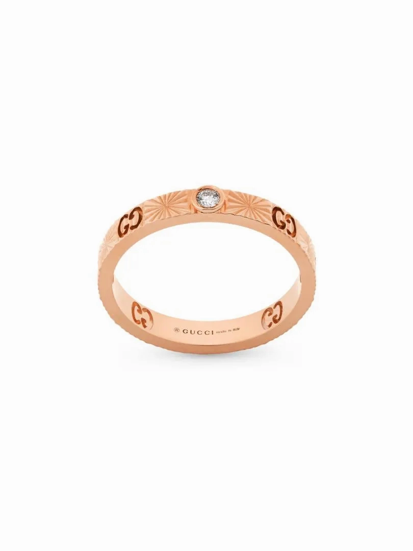 Gucci Icon 18ct Rose Gold Diamond Heart Band Ring