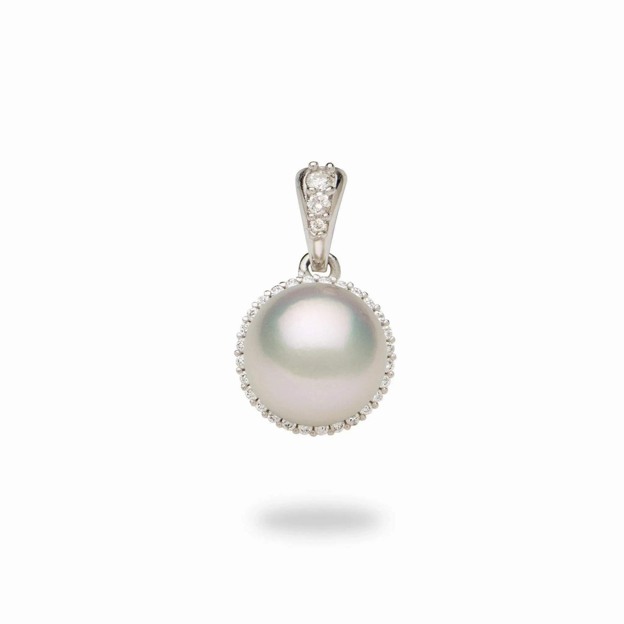 Halo Akoya White Pearl Pendant in White Gold with Diamonds - 8mm