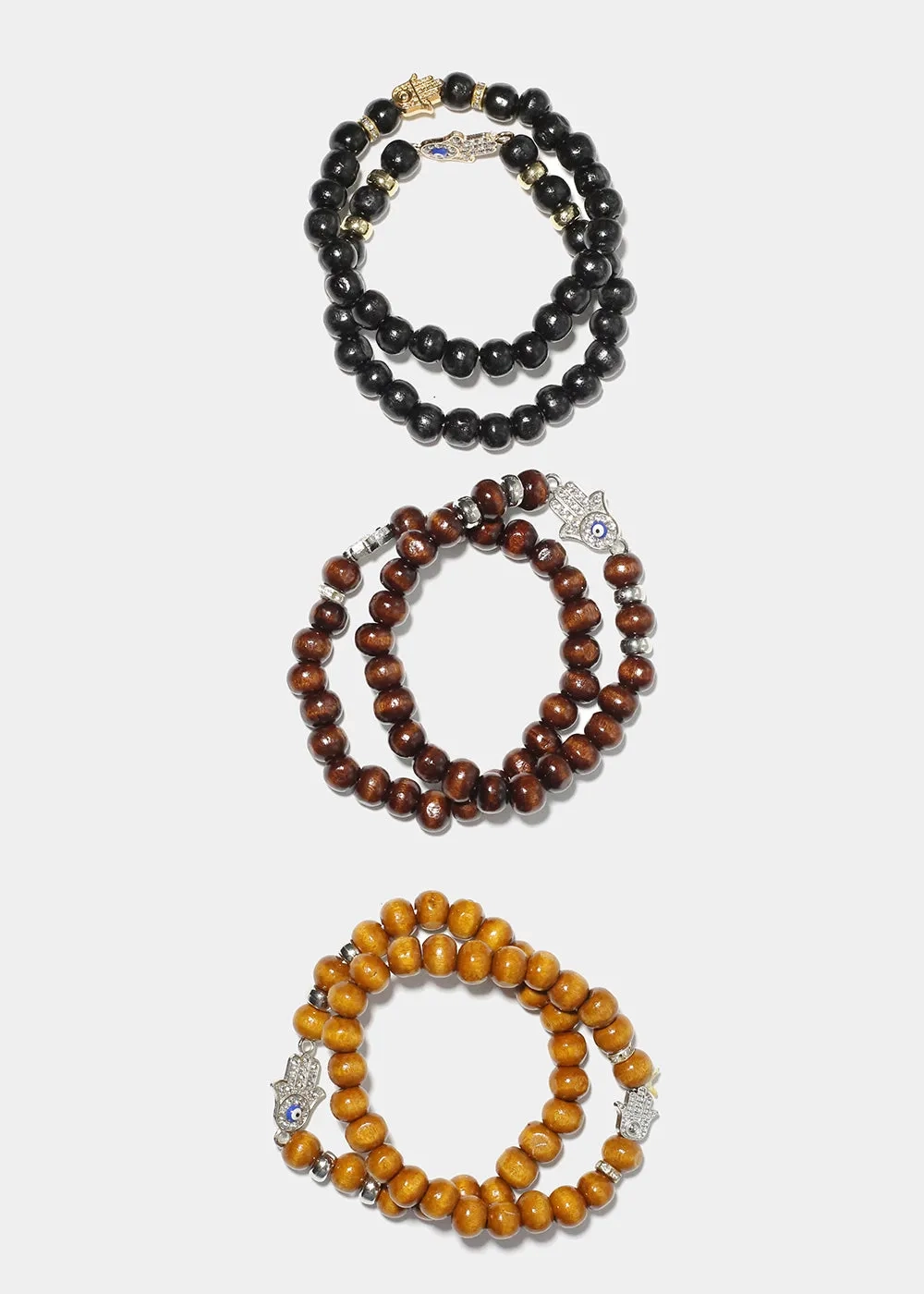 Hamsa Hand Wooden Bead Bracelet