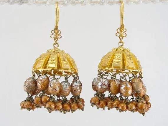 Handblown Glass Gold Chandelier Earrings