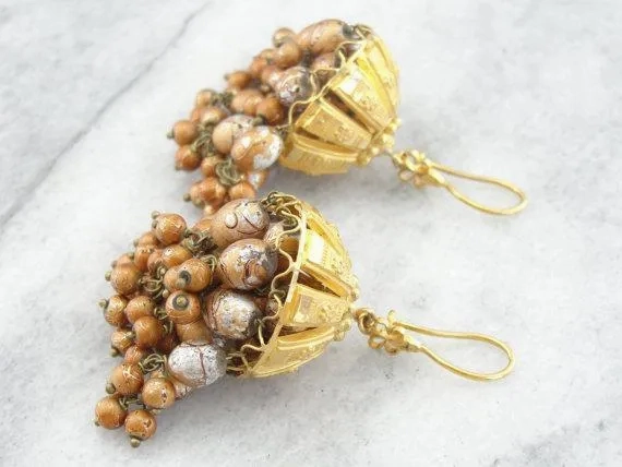 Handblown Glass Gold Chandelier Earrings