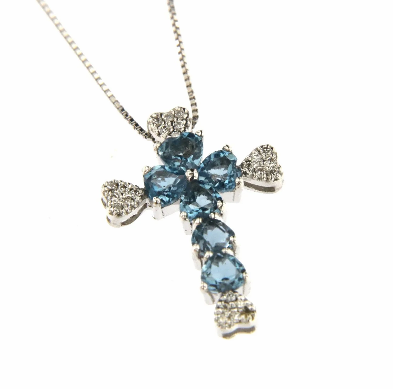 Heart 18K White Gold Necklace w. Diamonds &amp; Topaz