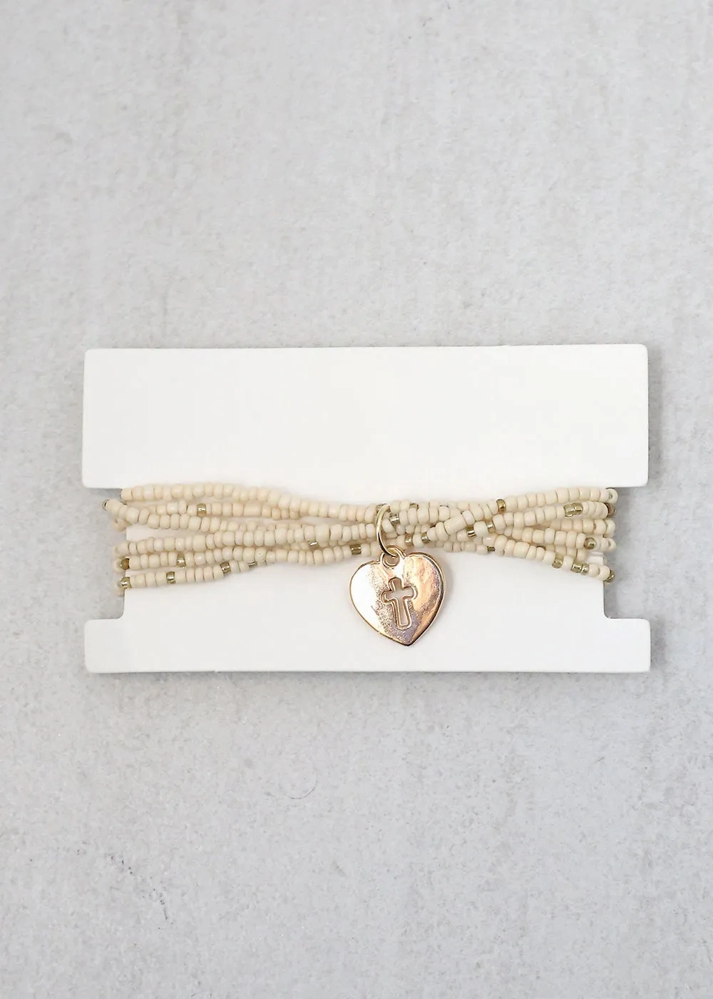 Heart &amp; Cross Beaded Bracelet