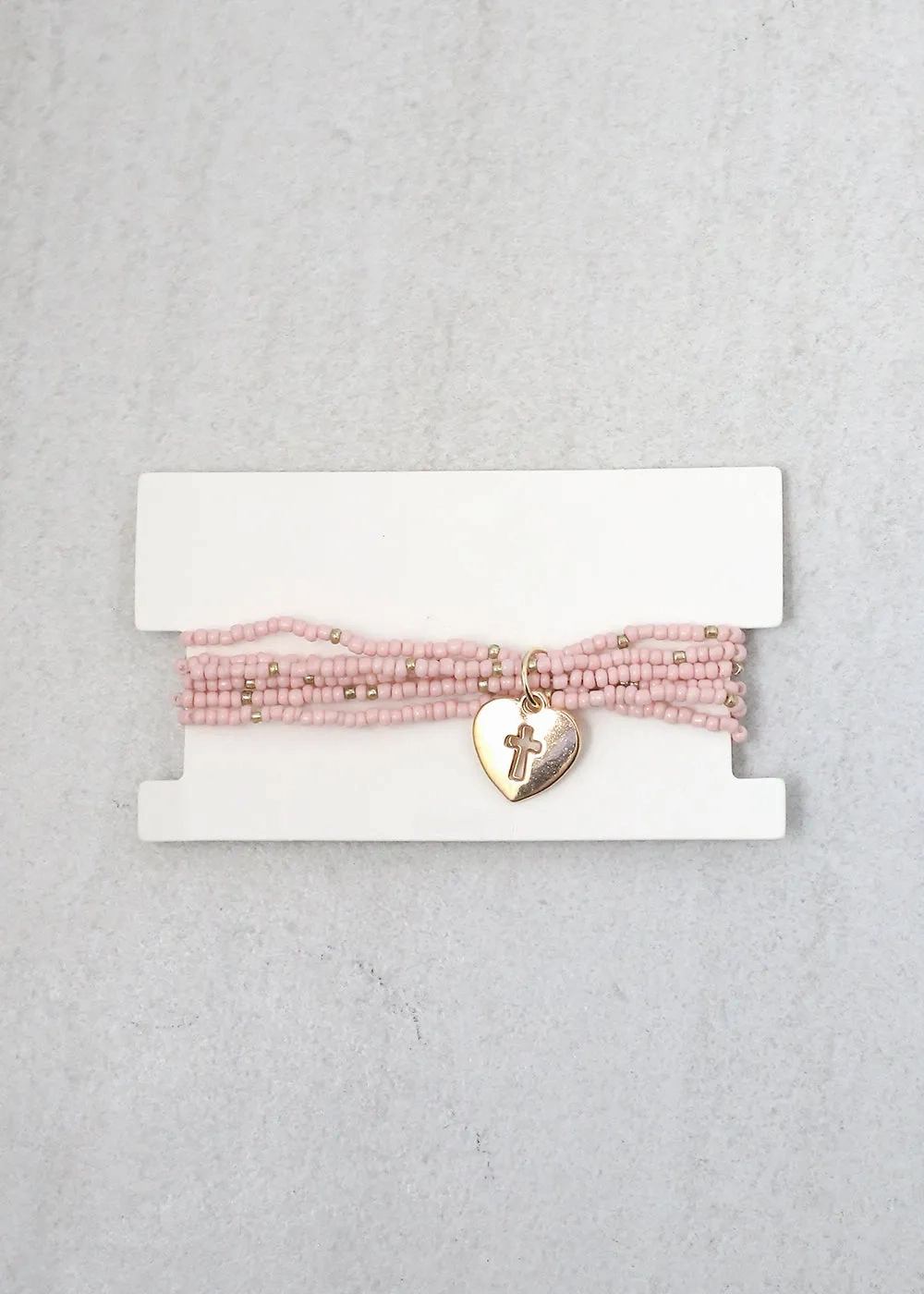 Heart &amp; Cross Beaded Bracelet