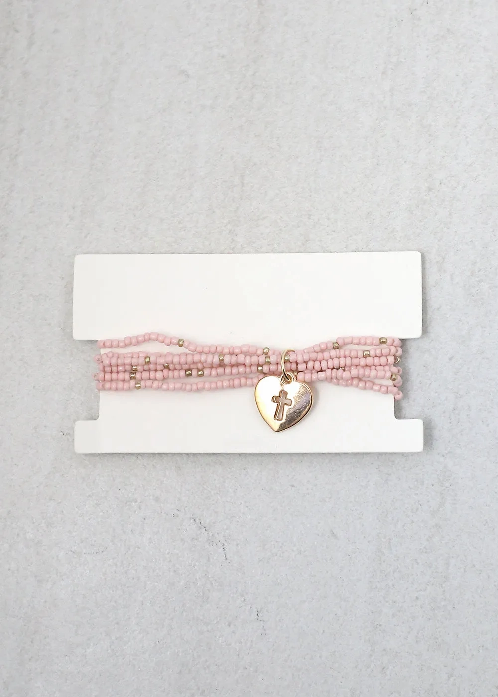 Heart &amp; Cross Beaded Bracelet