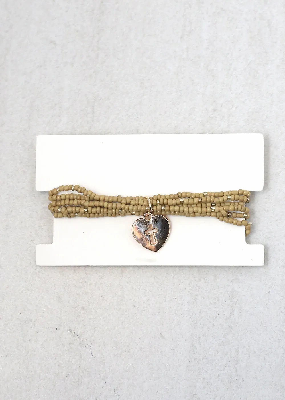 Heart &amp; Cross Beaded Bracelet