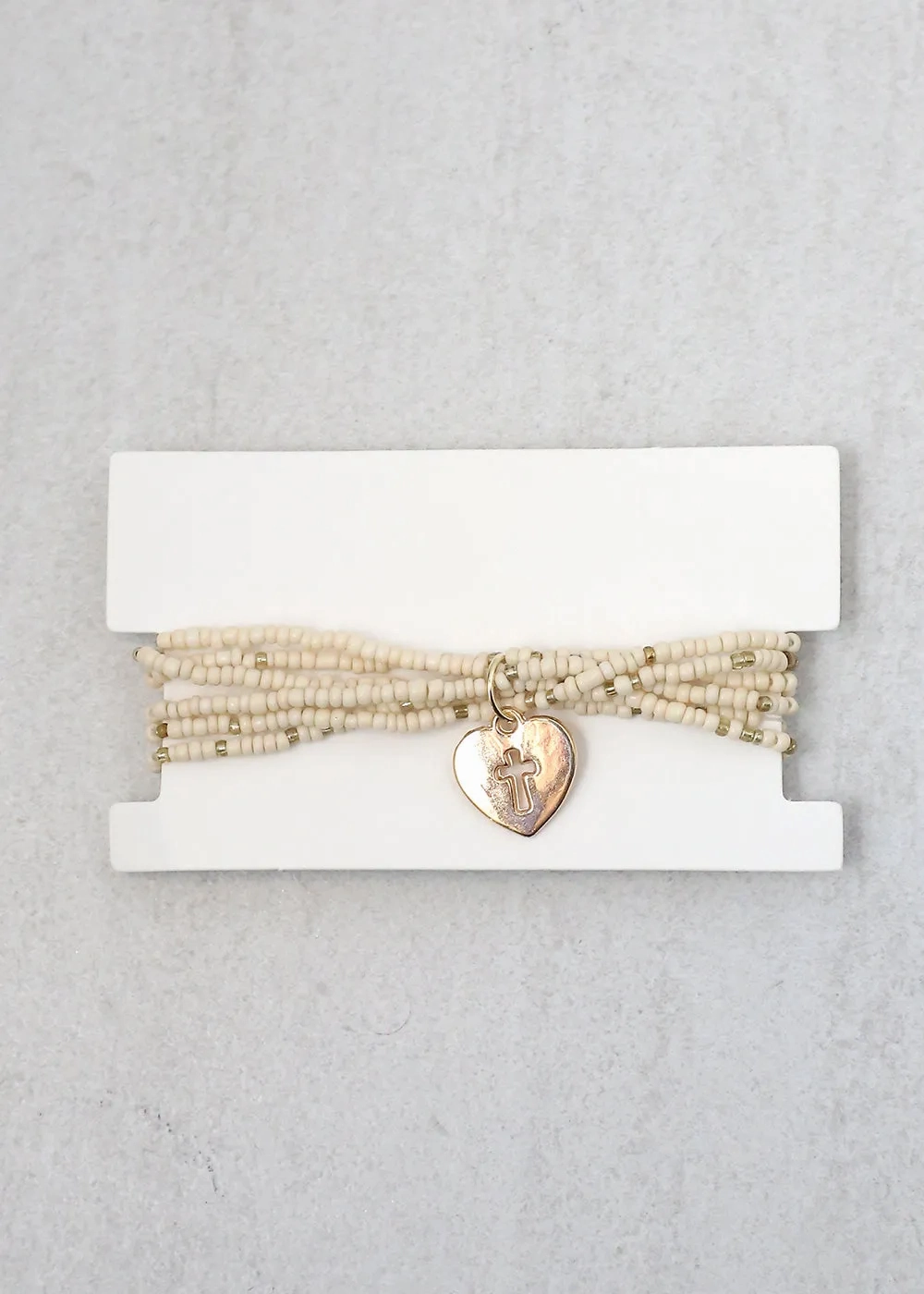 Heart &amp; Cross Beaded Bracelet